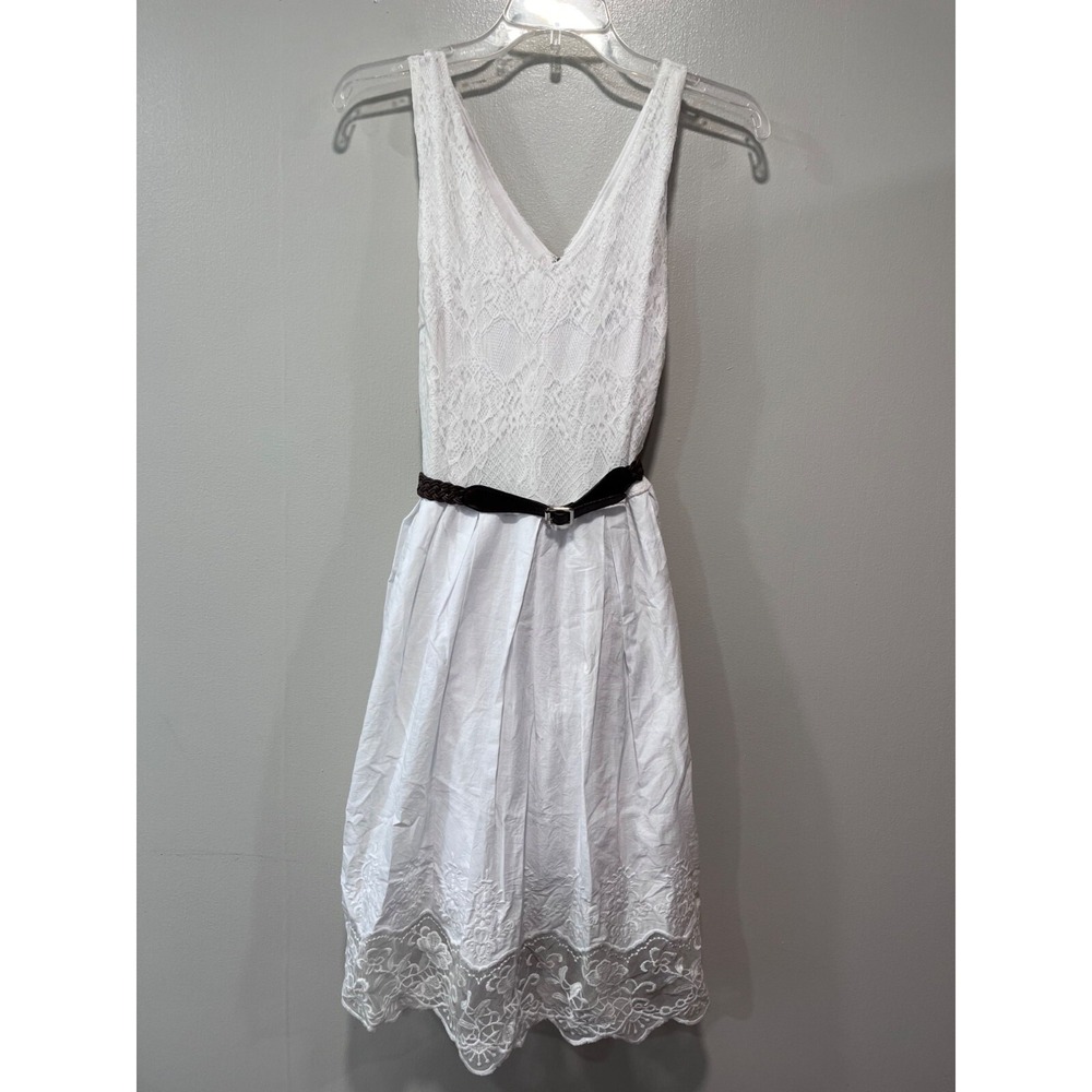 Cato White Sleeveless Lace Women's Dress  Braided Brown Belt Size 12